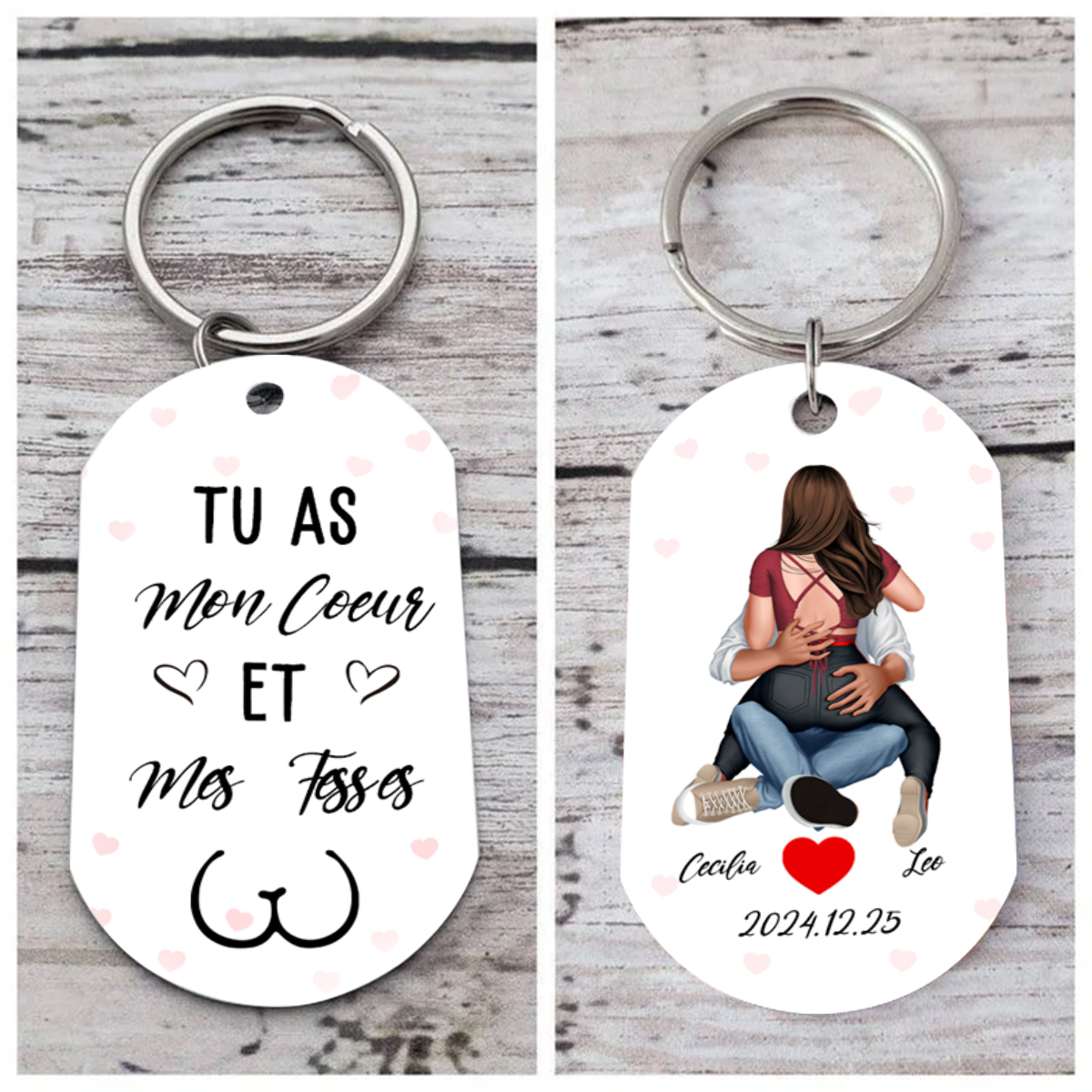 Porte-Clés 2 Prénoms Personnalisés avec Date Cadeau pour Couple Saint-Valentin | Jessemade