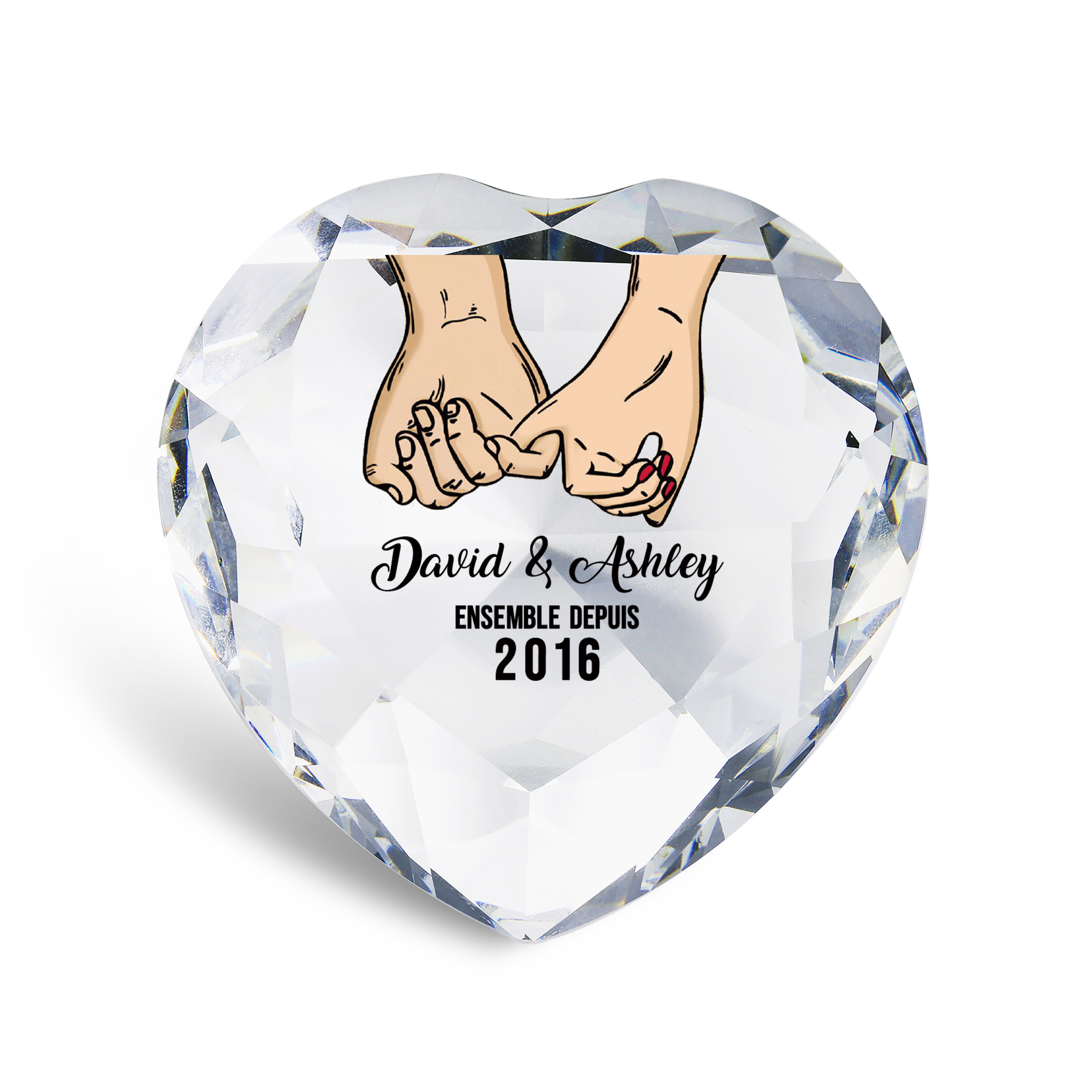 Décoration Cristal Cœur 2 Prénoms Personnalisés avec Année pour Couple
