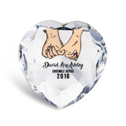 Décoration Cristal Cœur 2 Prénoms Personnalisés avec Année pour Couple