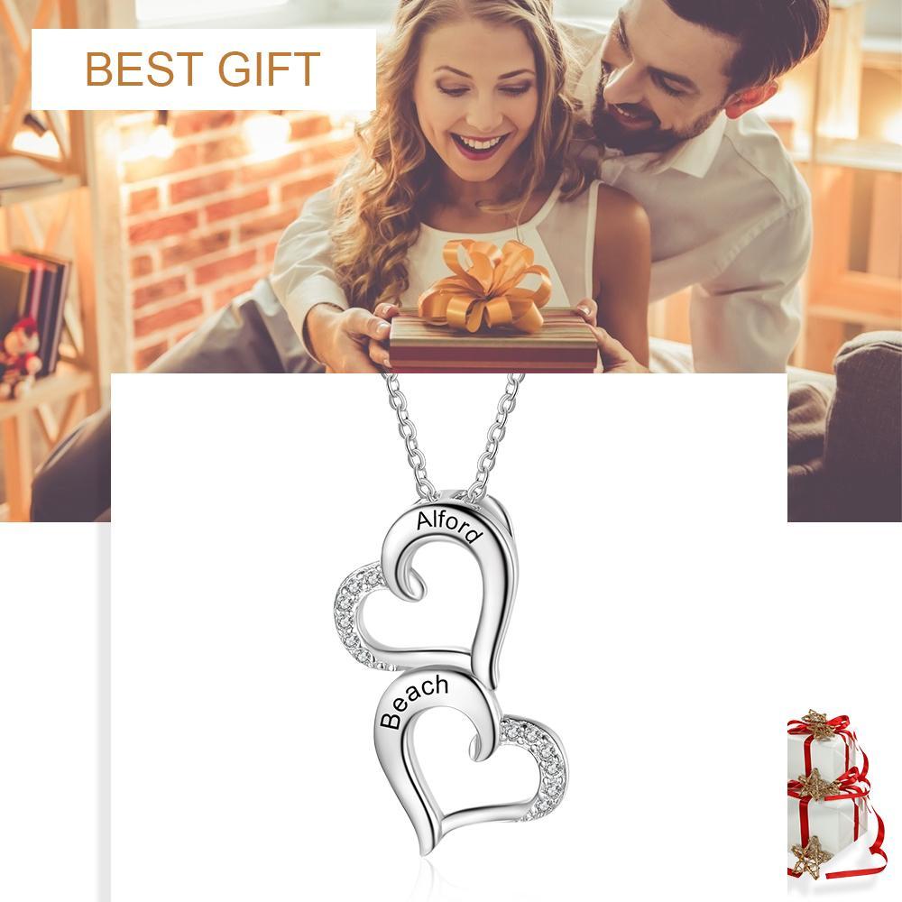 Collier 2 Prénoms Personnalisés Pendentif 2 Cœur Argent 925