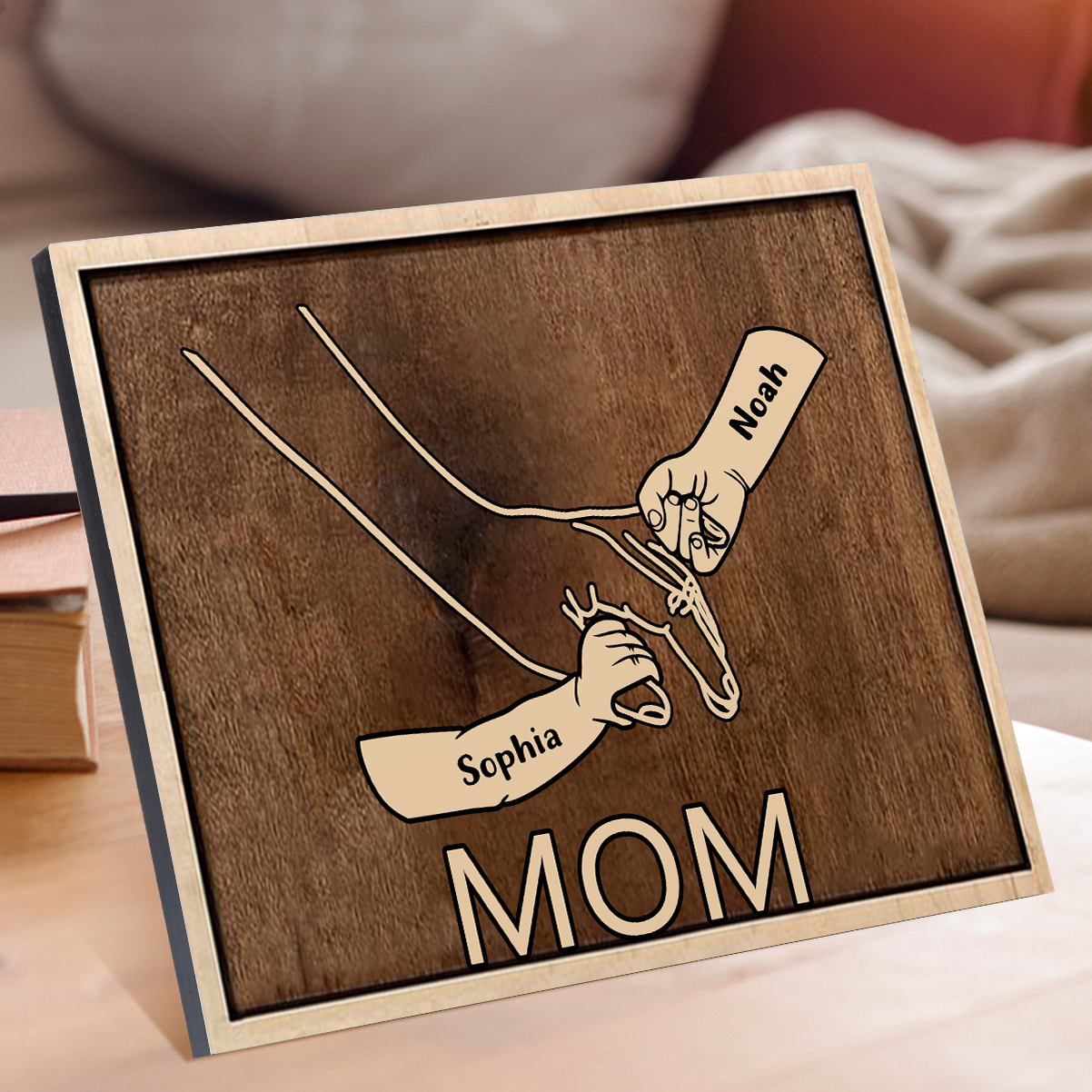 À Papi/Mamie- Cadre en Bois la Main dans la Main 2 Prénoms Personnalisés avec Texte Cadeau pour Famille | Jessemade