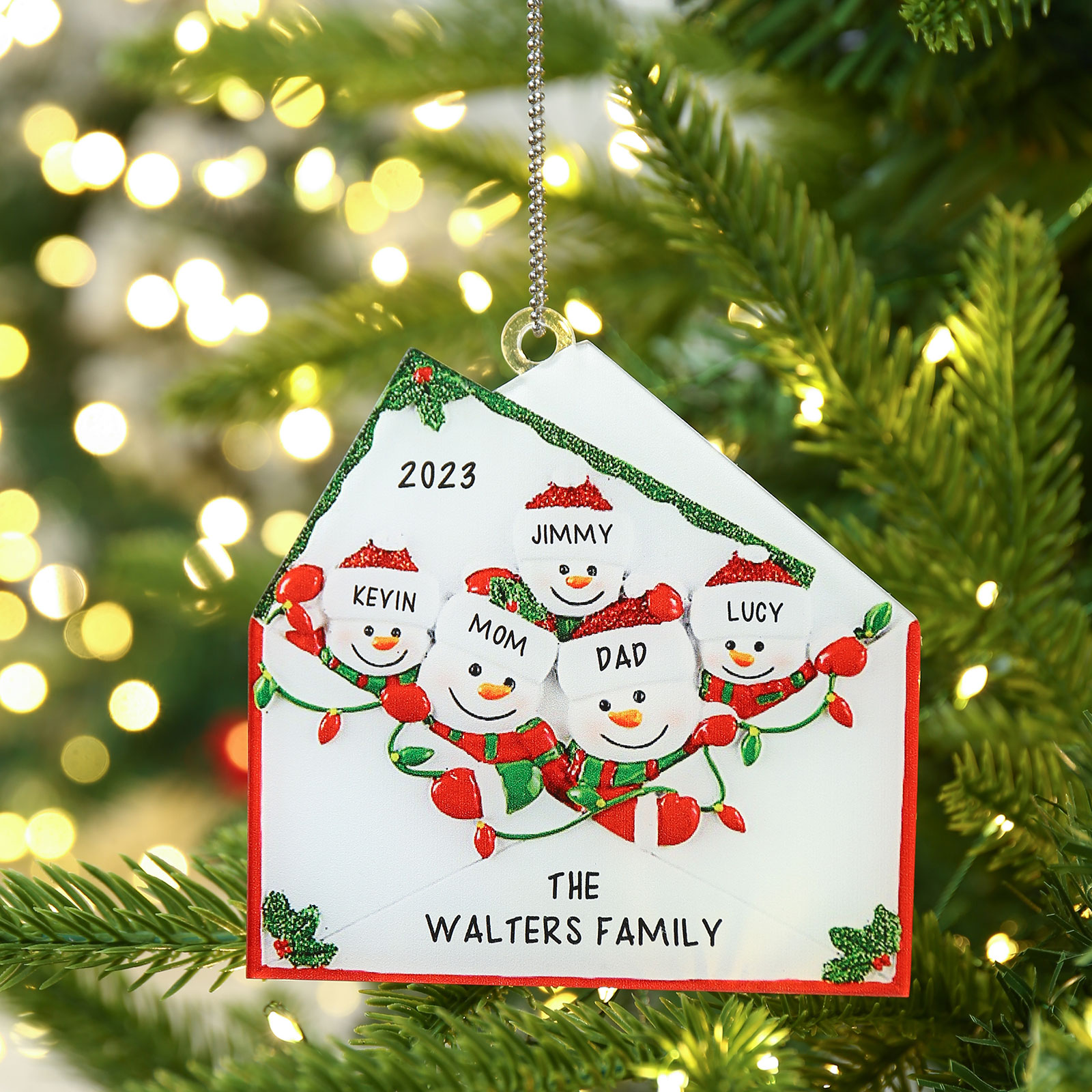 2-6 Noms Ornements de Noël Acrylique Personnalisés avec Texte et Année Bonhomme de neige