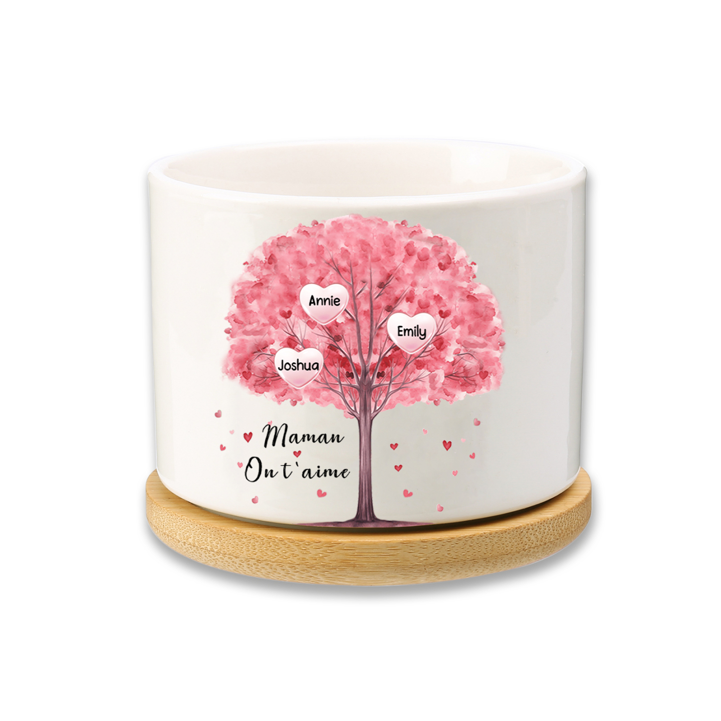 Vase/Pot de Fleurs Arbre 3 Prénoms Personnalisés avec Texte Décoration de la Maison (sans plantes)