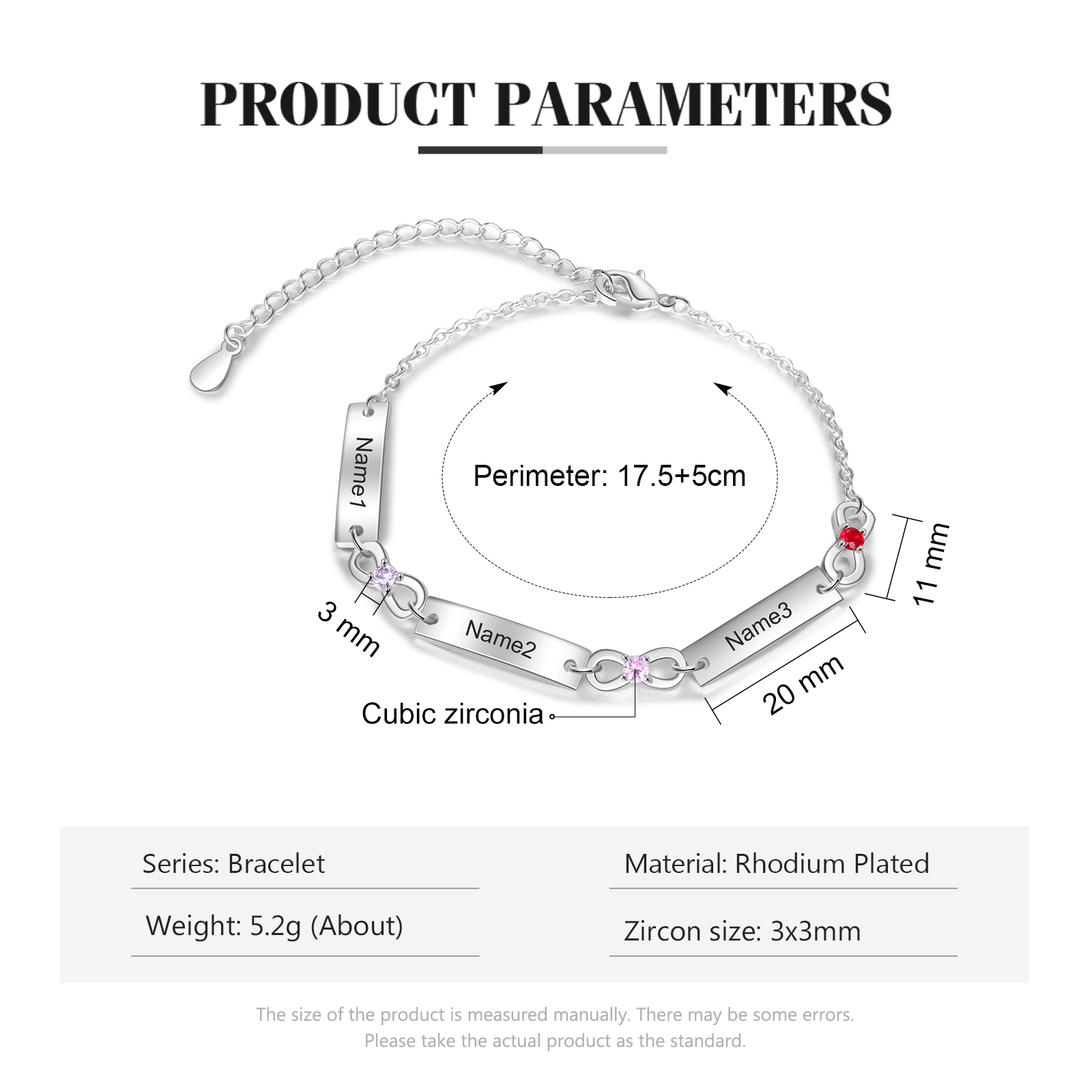 Bracelet infini Bracelet Pierre De Naissance avec 3 Prénoms Personnalisé pour Femme｜Jessemade