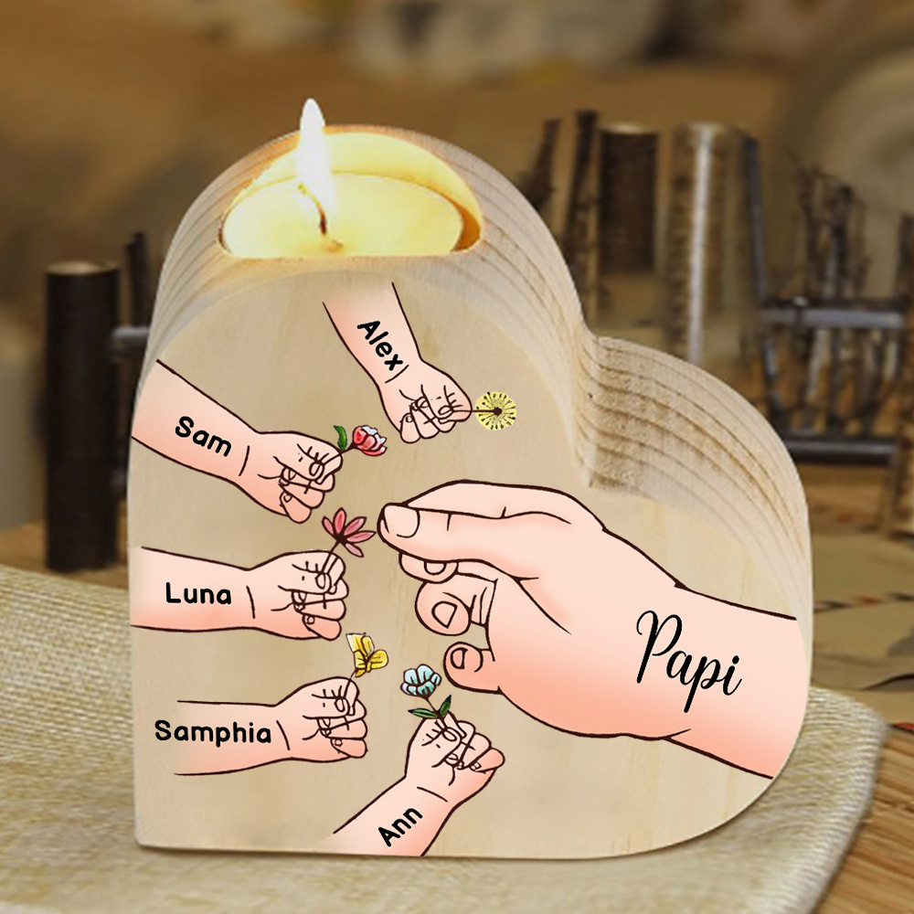 À Ma Maman/Mamie - Bougeoir en Bois Mains et Enfants 6 Prénoms Personnalisés pour Famille sans bougie