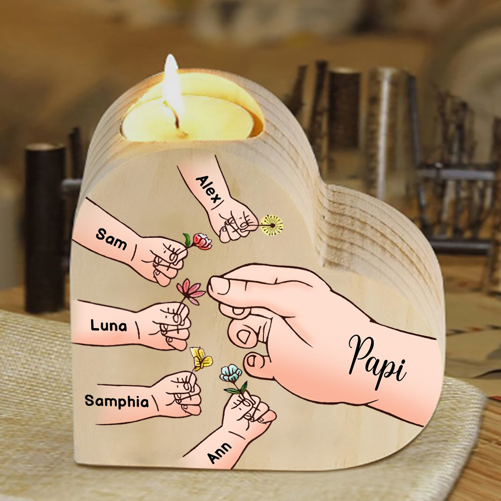 À Ma Maman/Mamie - Bougeoir en Bois Mains et Enfants 6 Prénoms Personnalisés pour Famille sans bougie
