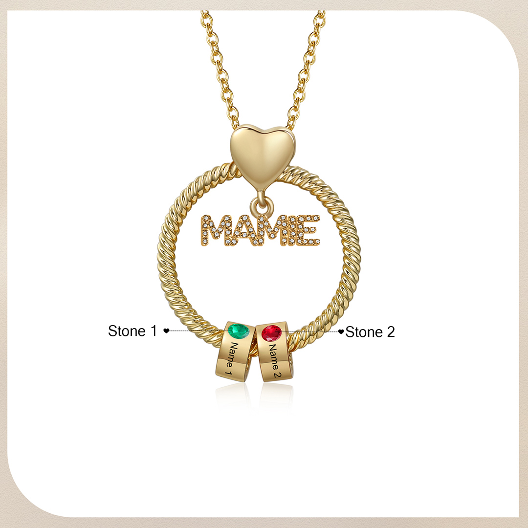 À ma Mamie - Collier personnalisé avec 2 Prénoms et Pierre de naissance  Collier pendentif Or/Argent｜Jessemade
