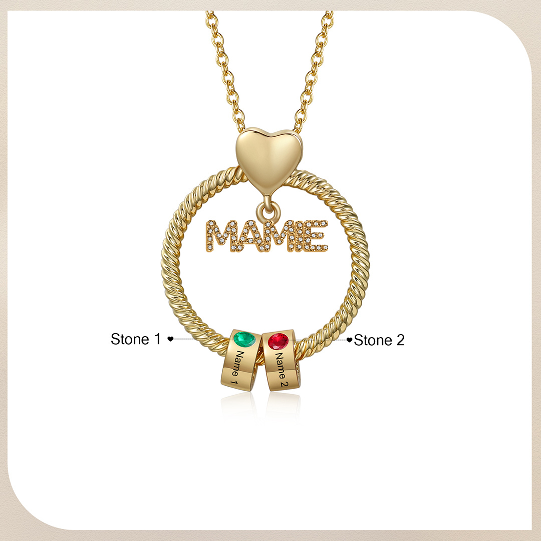 À ma Mamie - Collier personnalisé avec 2 Prénoms et Pierre de naissance Collier pendentif Or/Argent|Jessemade