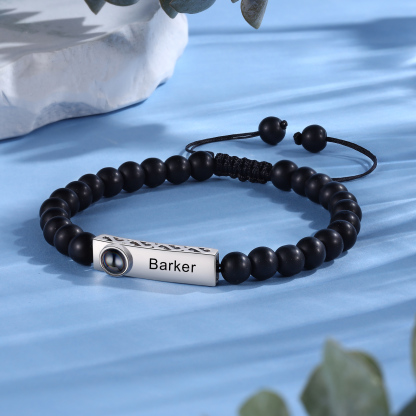 2PCS Bracelets Projection de Pierres 2 Prénoms et 1 Photo Personnalisés pour Couple