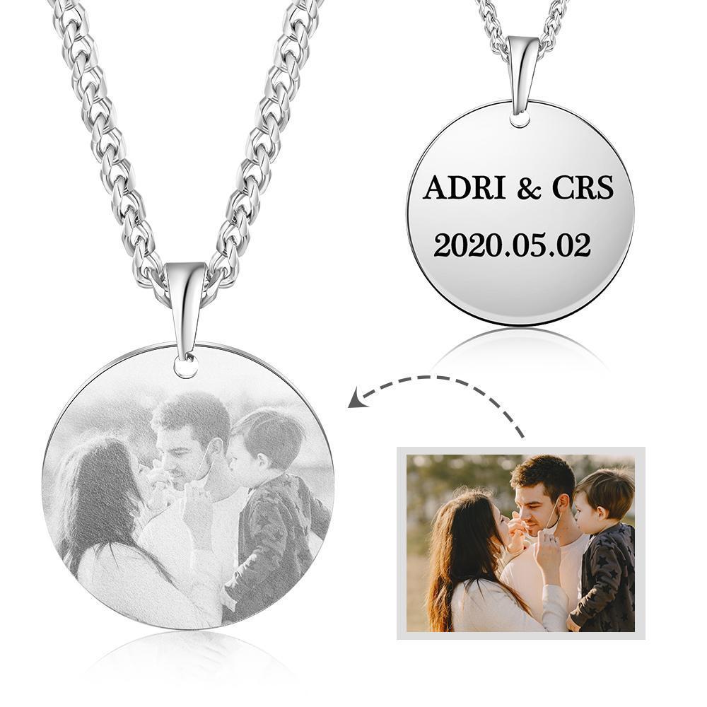Collier Rond Photo Personnalisé Prénom Gravé pour Couple Collier Homme