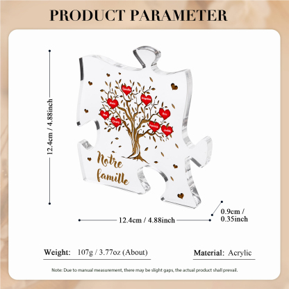 Plaque Acrylique en forme de Puzzle Arbre de Vie 8 Prénoms et Texte Personnalisés