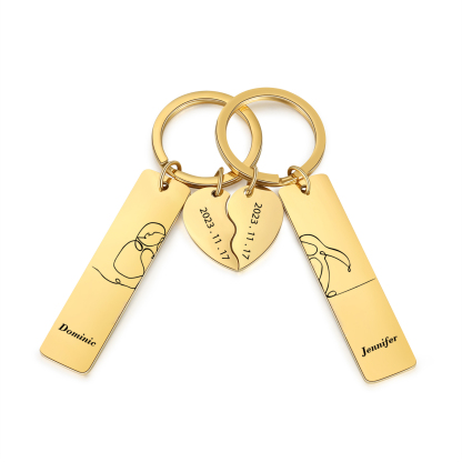 Porte-Clés 2 Prénoms Personnalisés avec 2 Dates Porte-Clés Cœur | Jessemade