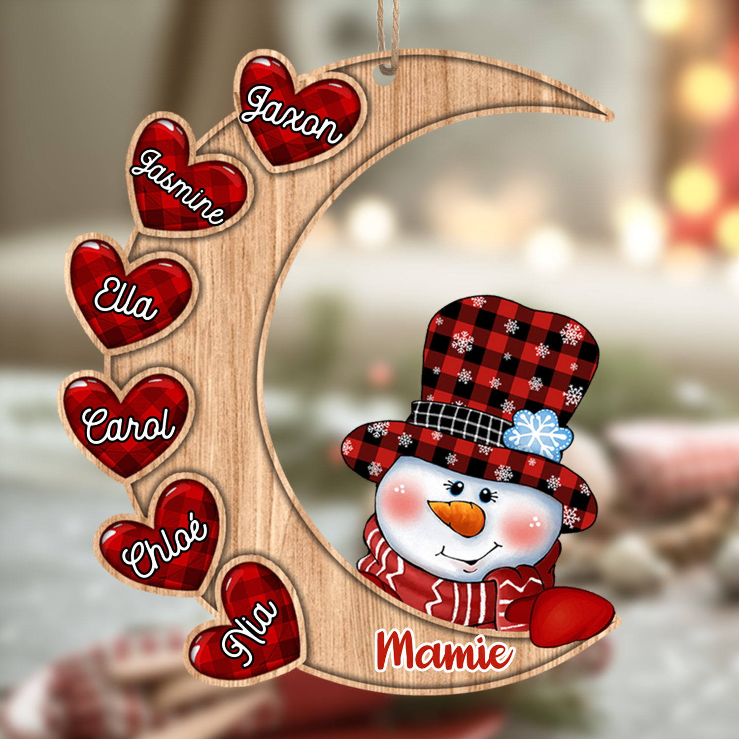 Ornements de Noël en Bois 2-13 Prénoms Personnalisés Lune et Bonhomme de Neige