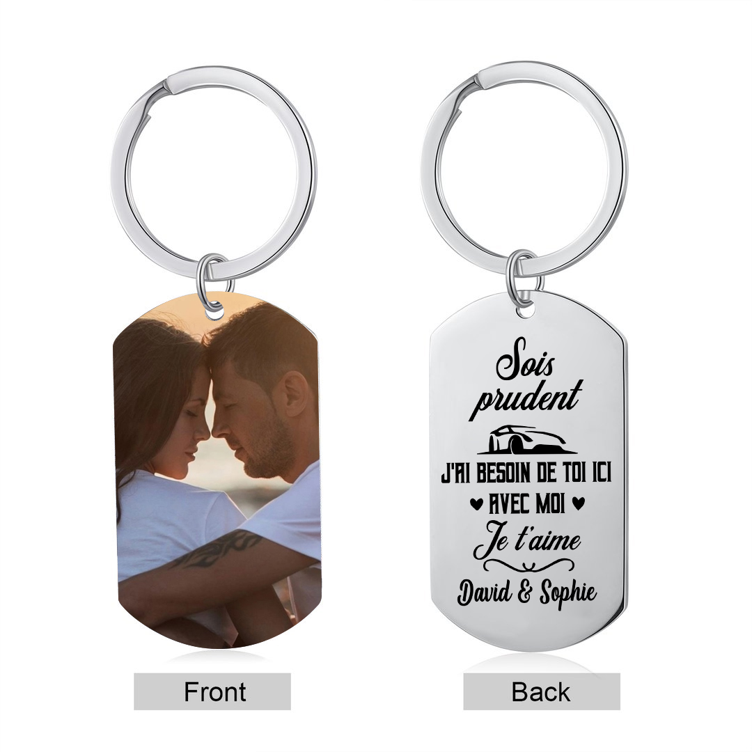 Porte-Clés 2 Prénoms et 1 Photo Personnalisés pour Couple