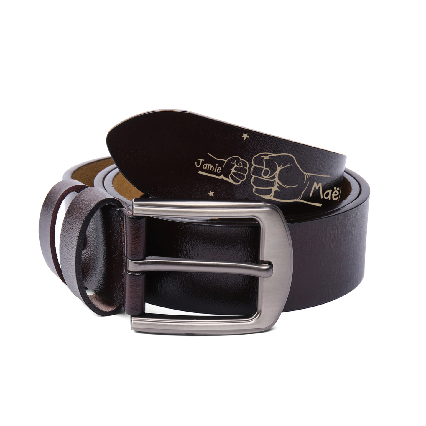 Ceinture en cuir Personnalisée – Personnalisez avec 2-12 Prénoms d'enfants et Poings, Cadeau pour Papa ou Grand-Père | Jessemade