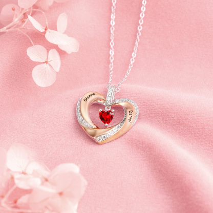 Collier 2 Prénoms Personnalisé Pendentif avec 1 Pierre de Naissance Cœur