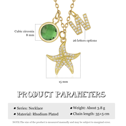 Collier Enfants Bébé Collier Étoile de mer 1 Pierre de Naissance et 1 Lettre pour Fille Filleule