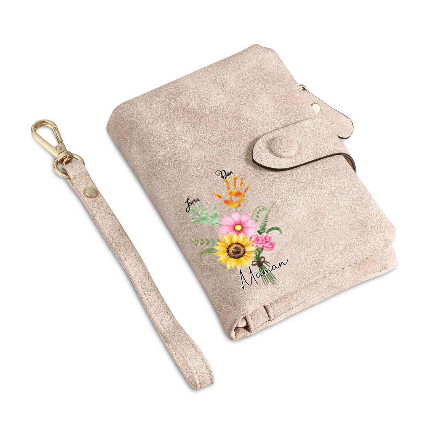 Portefeuille Fleurs 2 Prénoms et 1 Texte Personnalisés Porte-Monnaie Carte pour Femmes