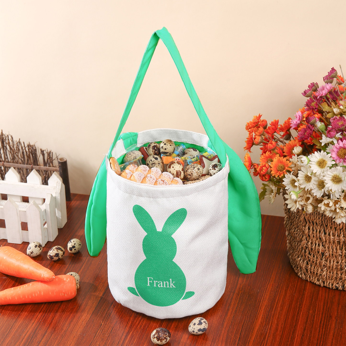Sac de Pâques Lapin 1 Prénom Personnalisé Tote Bag Enfant