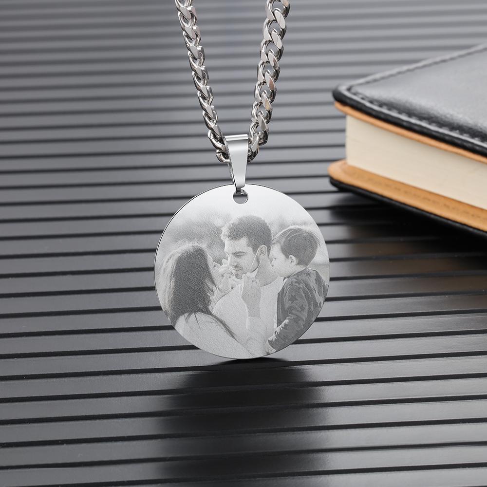 Collier Rond Photo Personnalisé Prénom Gravé pour Couple Collier Homme