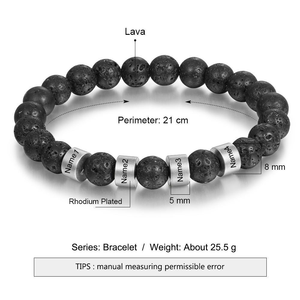 À mon Papa - Bracelet 3 Prénoms Personnalisés Pierre de lave Noir Bracelet Homme
