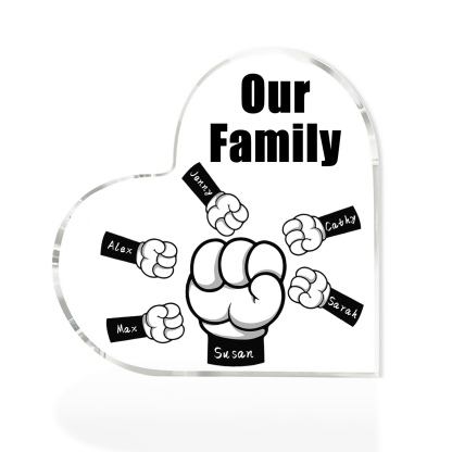 À mon Papa/Maman - Plaque Acrylique en Forme de Cœur Poings 6 Prénoms Personnalisés avec 1 Texte