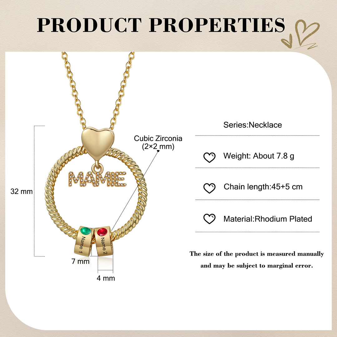 À ma Mamie - Collier personnalisé avec 2 Prénoms et Pierre de naissance Collier pendentif Or/Argent|Jessemade