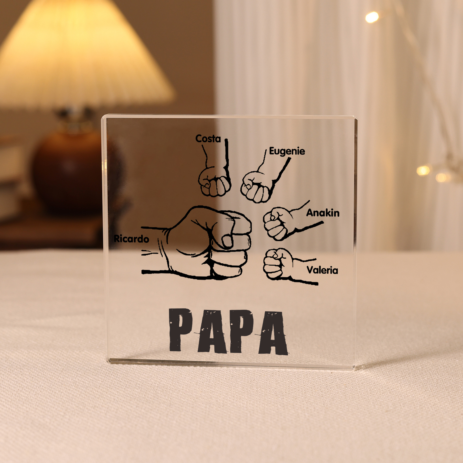 À mon Papa - Plaque Acrylique Carrée Poings 5 Prénoms Personnalisés