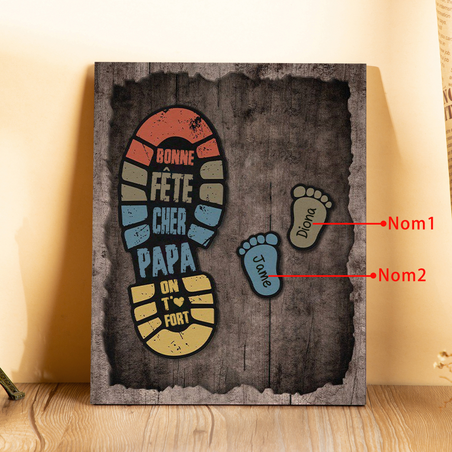 À Mon Papa-Cadre en Bois Pieds Bébé 2 Prénoms Personnalisés