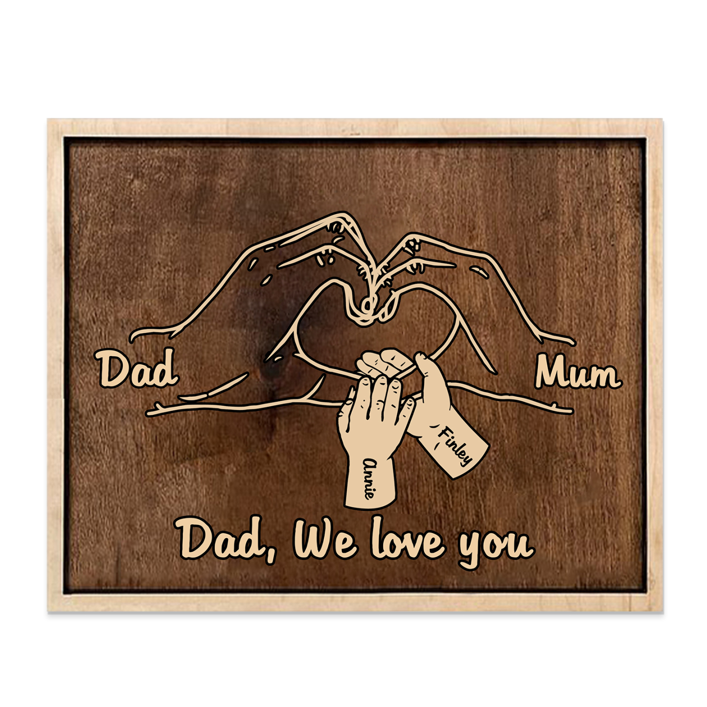 À Papi/Mamie- Cadre en Bois la Main dans la Main 4 Prénoms Personnalisés avec Texte Cadeau pour Famille