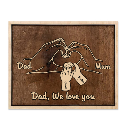 À Papi/Mamie- Cadre en Bois la Main dans la Main 4 Prénoms Personnalisés avec Texte Cadeau pour Famille