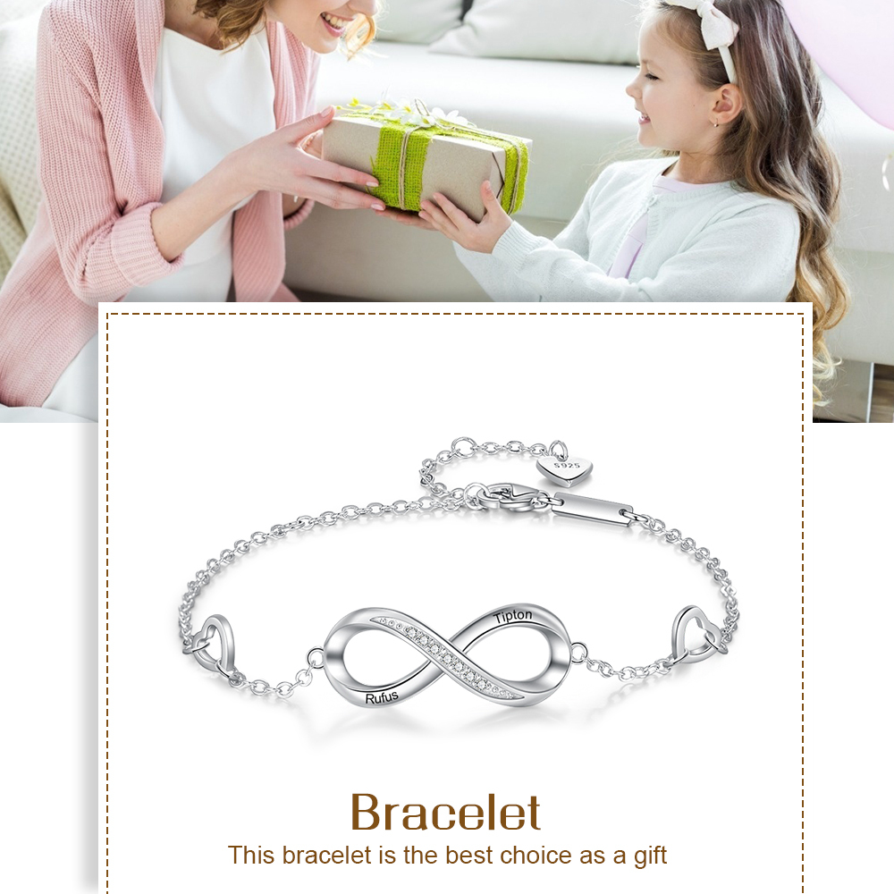 Bracelet infini à Breloque coeurs 2 Prénom Bracelet Personnalisé Femme|Jessemade