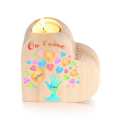 Bougeoir en Bois 2 Prénoms Personnalisés avec Texte sans bougie pour Famille