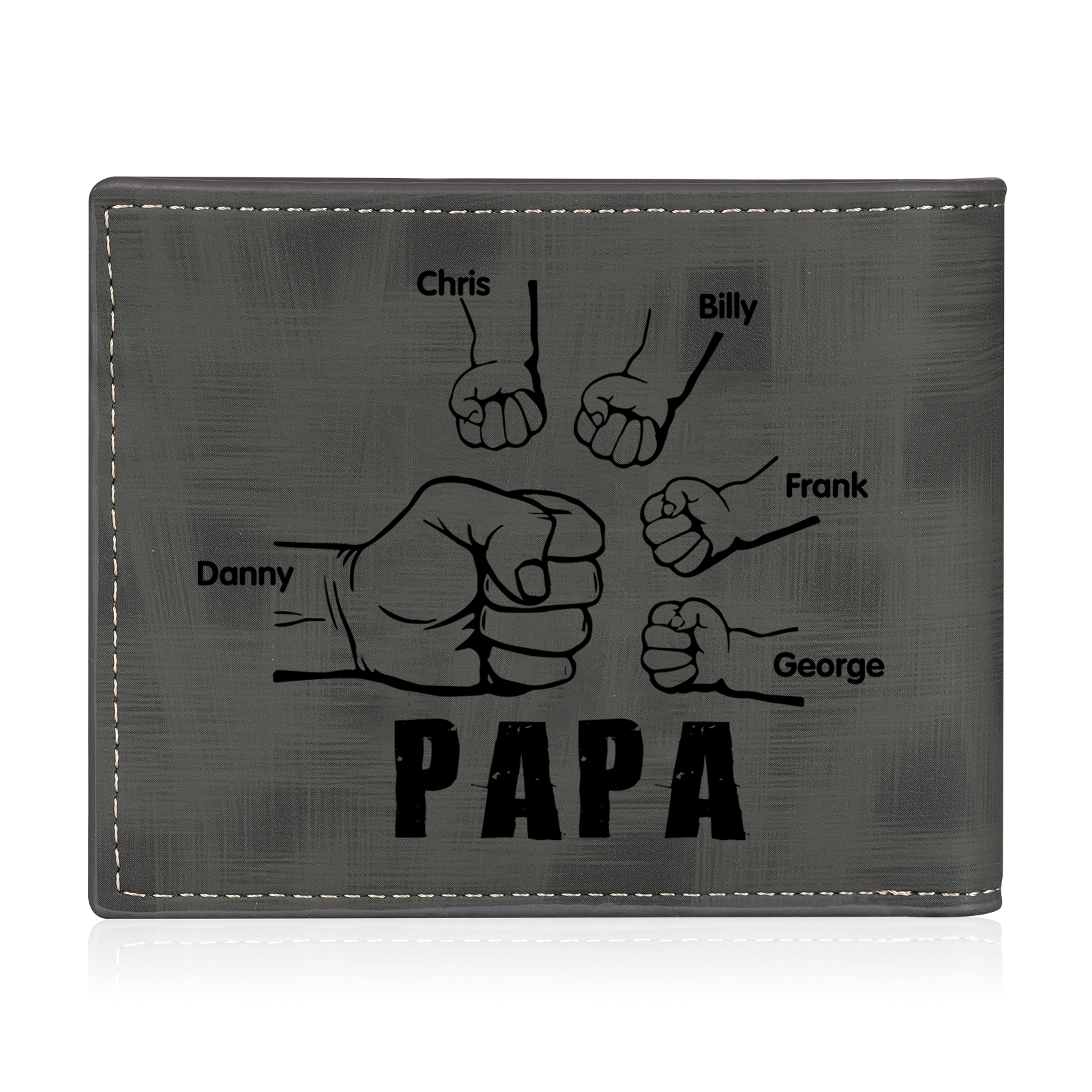 À mon Papa - Portefeuille Poings 5 Prénoms Personnalisés avec Photo Classique Homme Porte-Monnaie Carte