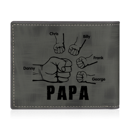 À mon Papa - Portefeuille Poings 5 Prénoms Personnalisés avec Photo Classique Homme Porte-Monnaie Carte
