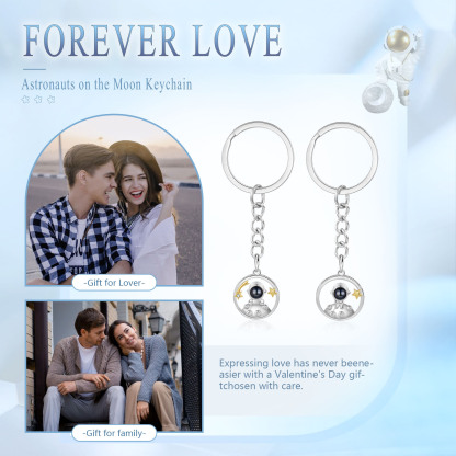 Porte-Clés Projection de Pierres 1 Photo Personnalisée Porte-Clés Astronaute pour Couple