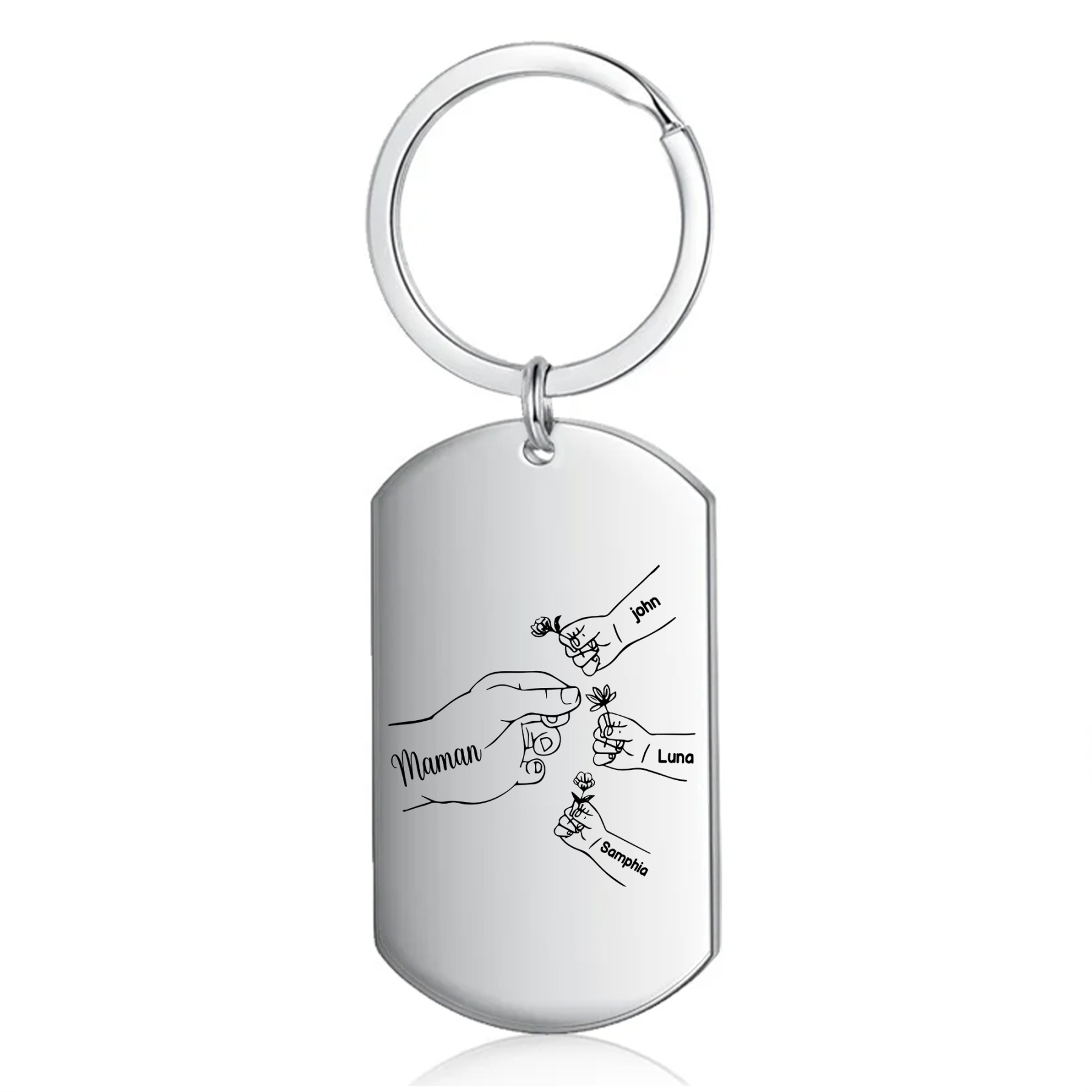 À ma Maman/Mamie - Porte-Clés 2-7 Prénoms Personnalisés Porte-Clés Mains et Fleurs