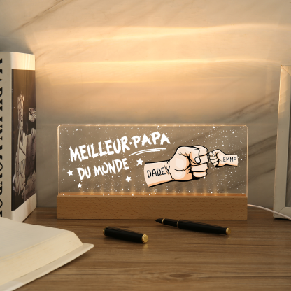À mon Papa- Lampe de chevet LED Poings 2 Prénoms Personnalisés