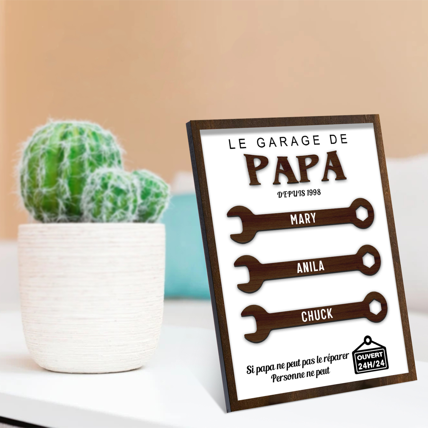 À Mon Papa-Cadre en Bois Garage 3 Prénoms Personnalisés | Jessemade