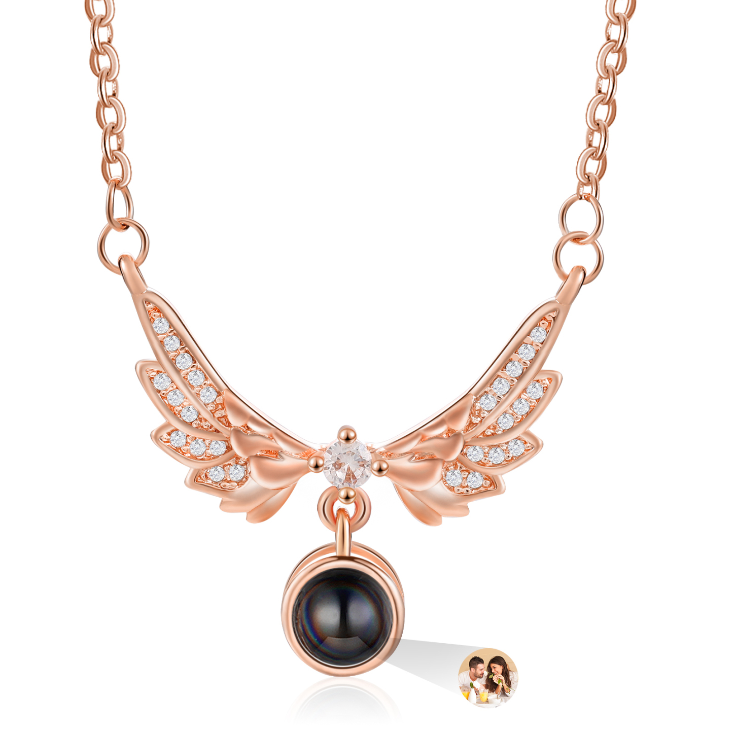 Collier Ailes Projection de Pierres 1 Photo Personnalisée Collier pour Femmes | Jessemade