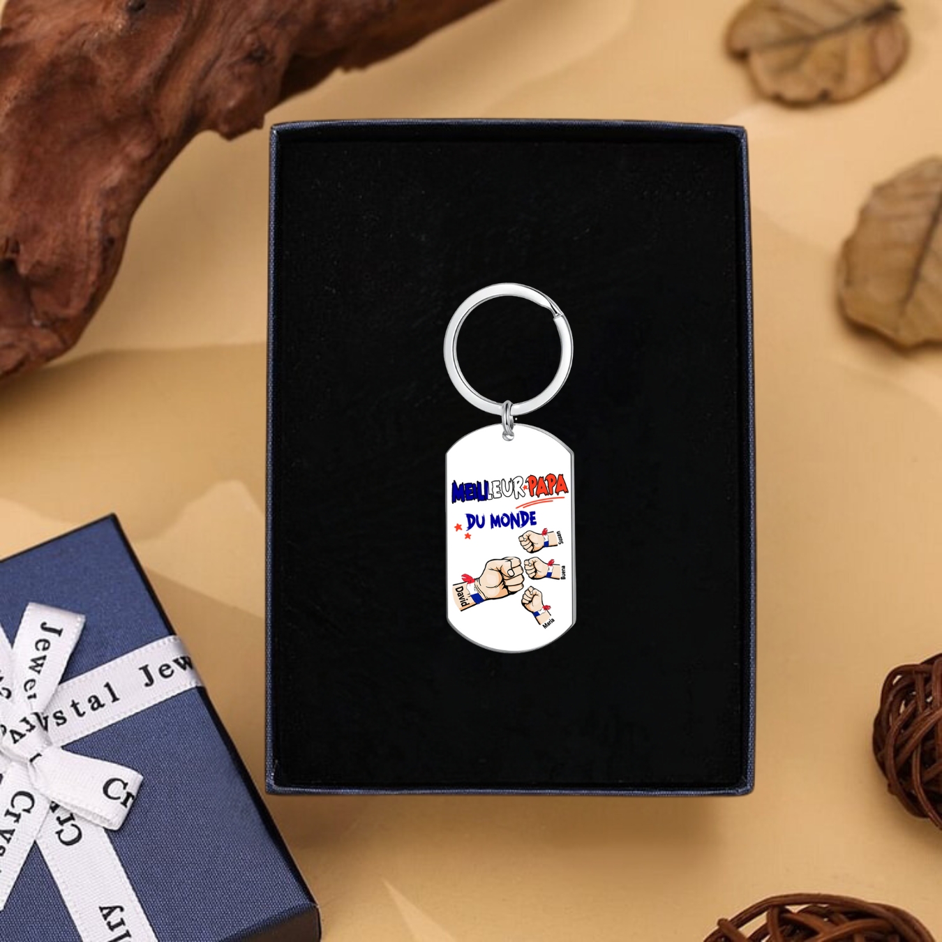 À mon Papa - Porte-Clés Poings 4 Prénoms Personnalisés