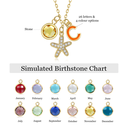 Collier Enfants Bébé Collier Étoile de mer 1 Pierre de Naissance et 1 Lettre pour Fille Filleule