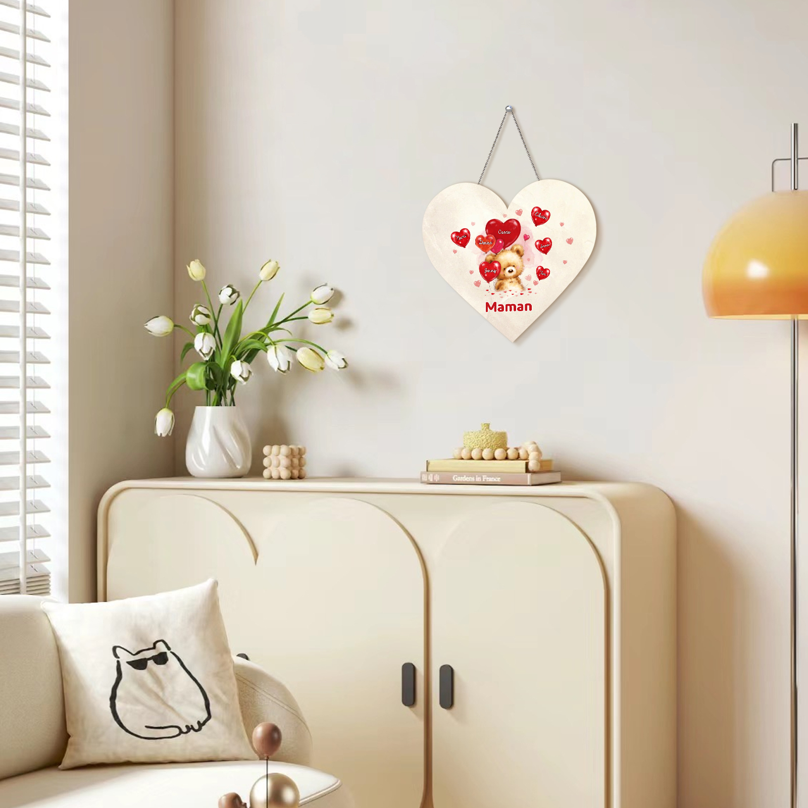 À Maman/Mamie - Veilleuse Cœur Décoration Ours 7 Prénoms Personnalisés avec 1 Texte