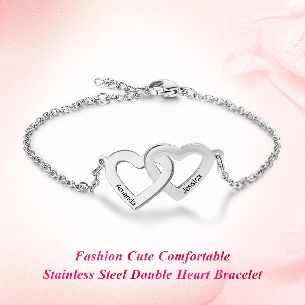 Bracelet Gourmette Coeur Personnalisé Avec 2 Prénoms Bracelet pour Femme Cadeau Maman Fille Anniversaire