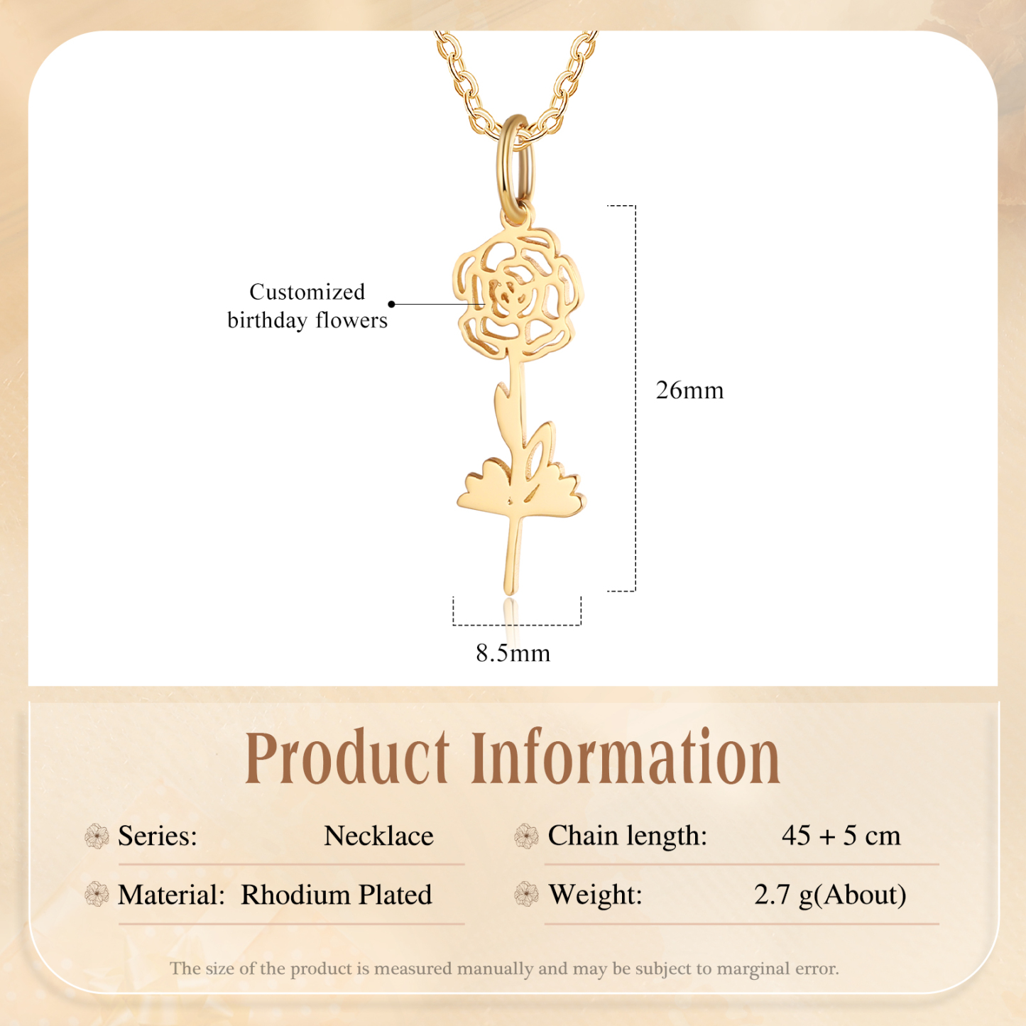 Collier Pendentif 1 Fleur de Naissance Personnalisée Collier Femmes