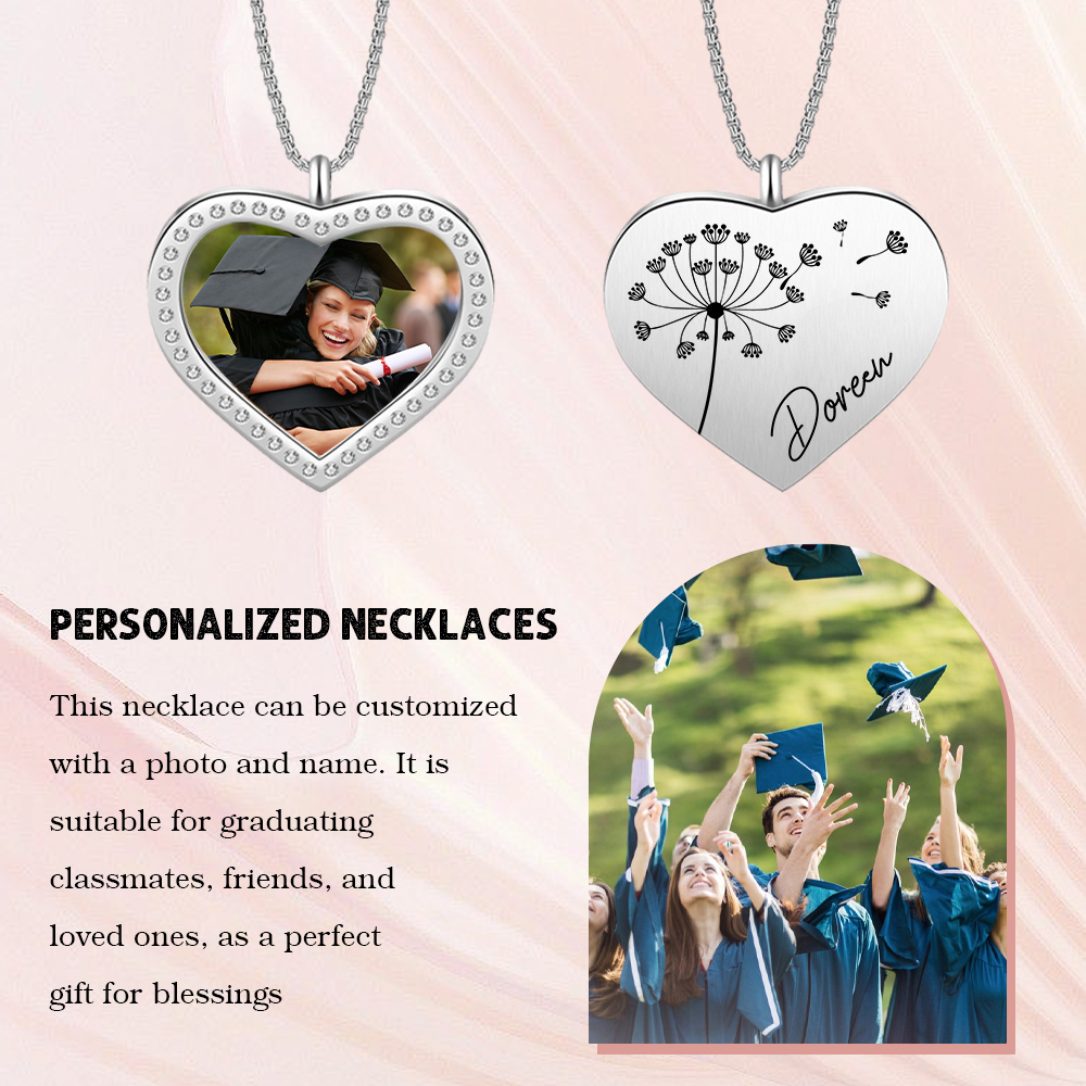 Collier Diplômé Pissenlit Prénom et Photo Personnalisés Cadeau de Graduation