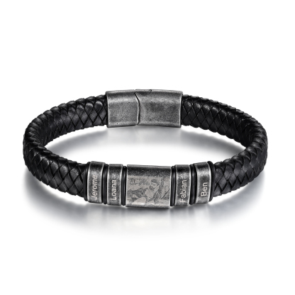 Bracelet Photo Personnalisé avec 4 Prénoms gravés pour Homme｜Jessemade
