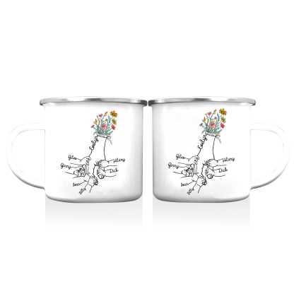 À Maman/Mamie - Tasse émaillée la Main dans la Main 7 Prénoms Personnalisés