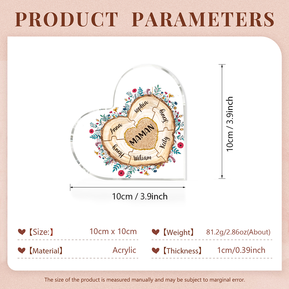 À ma Maman/Mamie - Plaque Acrylique Morceaux de coeur 7 Prénoms Personnalisés