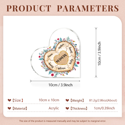 À ma Maman/Mamie - Plaque Acrylique Morceaux de coeur 7 Prénoms Personnalisés